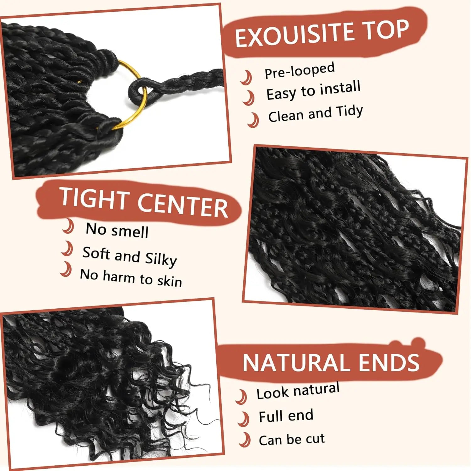 14/18/24 Inch Goddess Box Braids Crochet Hair Pre Looped Boho Crochet Box Braids With Curly Ends Synthetic Hair