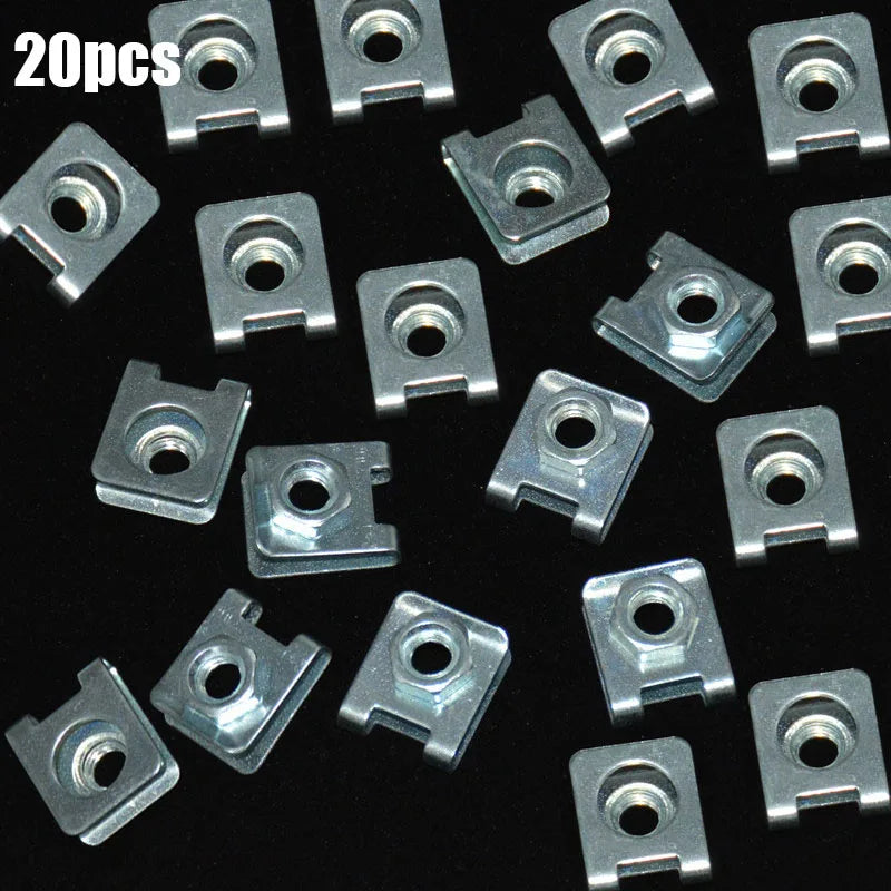 20Pcs Auto Metal Clips M6 for Car Motor Tread Panel Spire Nut Fairing Clip Fastener U-Type Plate Nut Speed Zinc Mounting Clamp