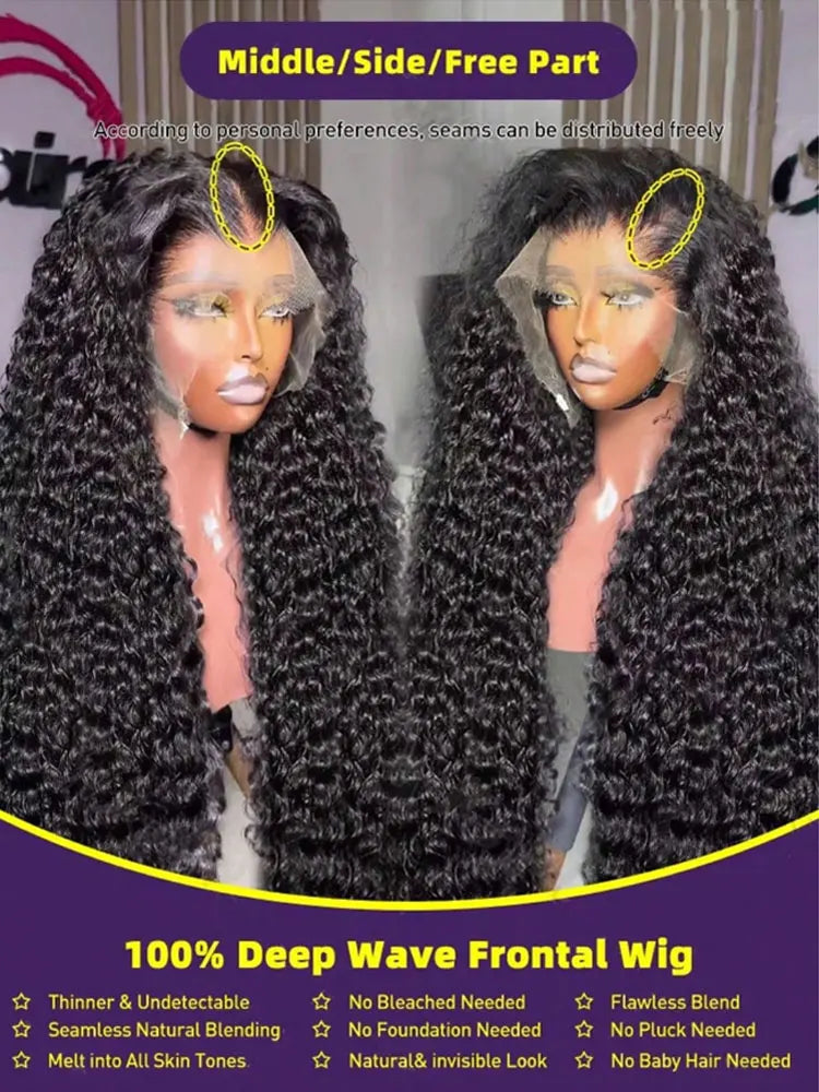 40 42 Inch Deep Wave Frontal Wig 13x4 13x6 HD Lace Frontal Human Hair Wigs 250%  Jerry Kinky Curly Lace Front Human Hair Wigs