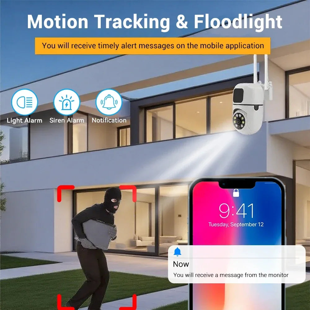 8MP WIFI Surveillance Camera Dual Lens Dual Screen 8X Digital Zoom IP Cameras Wireless Outdoor Auto Tracking Night Vision CCTV