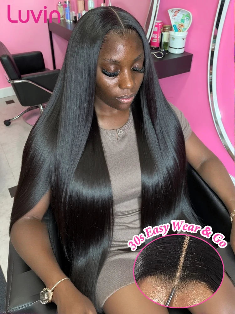 220% Pre Cut Wear and Go Glueless Wig Human Hair 5x5 Pre Cut Hd Lace Closure Wigs Bone Straight Pre Plucked Soft 100% Human Hair