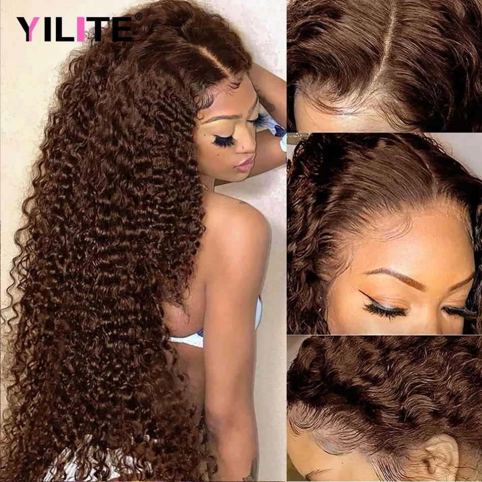 13x4 Chocolate Brown HD Lace Front Wig 13x6 Deep Wave Frontal Wig PrePlucked Colored Brown Curly Human Hair Wigs For Black Women