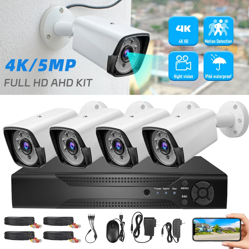 4K 5MP CCTV Camera Security System 1080p HD Motion Detection Surveillance Camera Set Outdoor Night Vision Waterproof Monitor