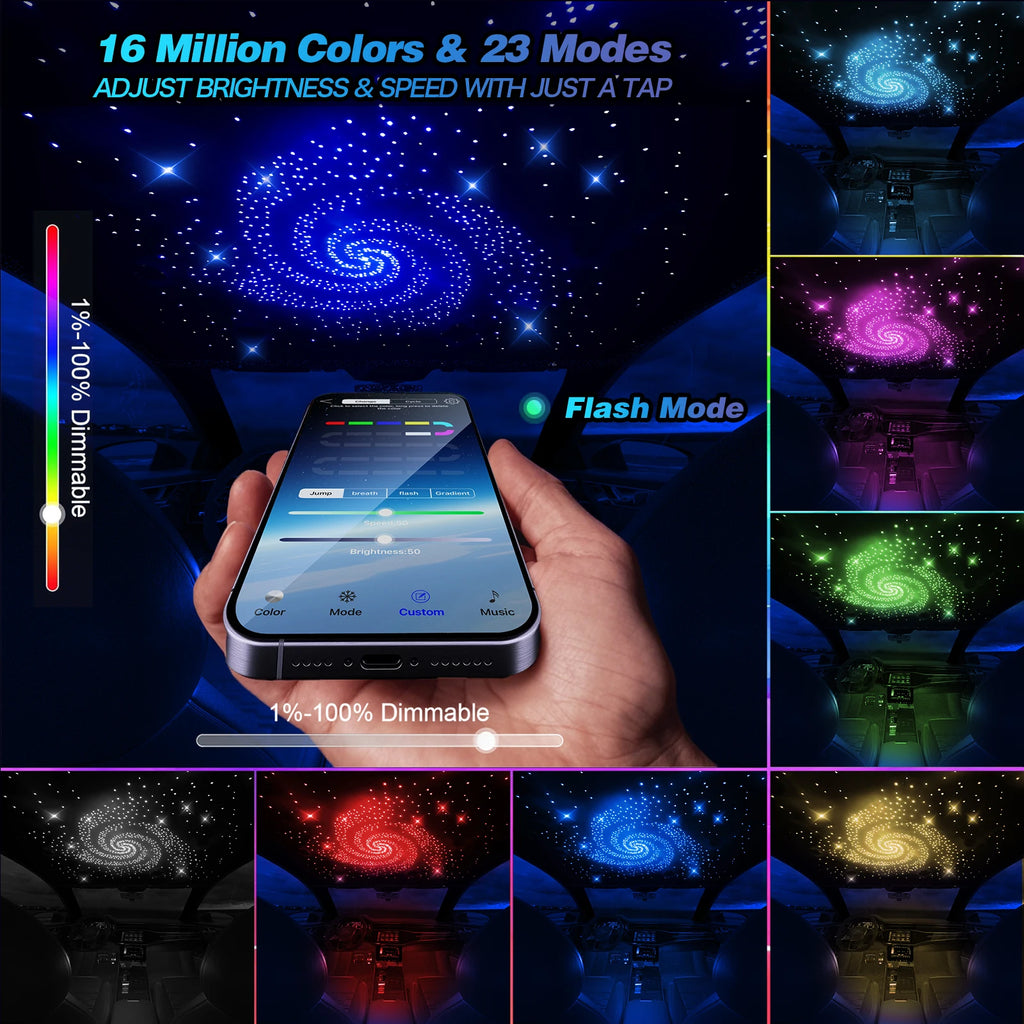 Car Roof Star Light Starry Sky Light RGBW APP Music Remote Control Starry Sky Ceiling Fiber Optic Interior Atmosphere Decorative