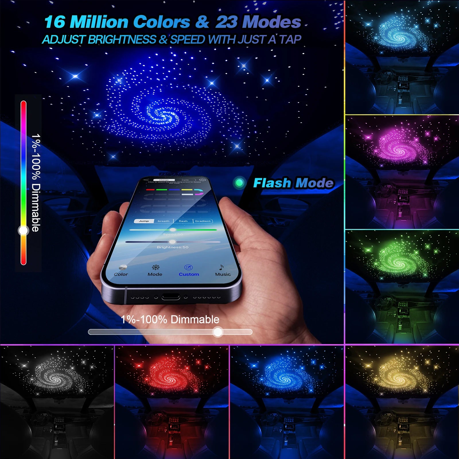 Car Roof Star Light Starry Sky Light RGBW APP Music Remote Control Starry Sky Ceiling Fiber Optic Interior Atmosphere Decorative