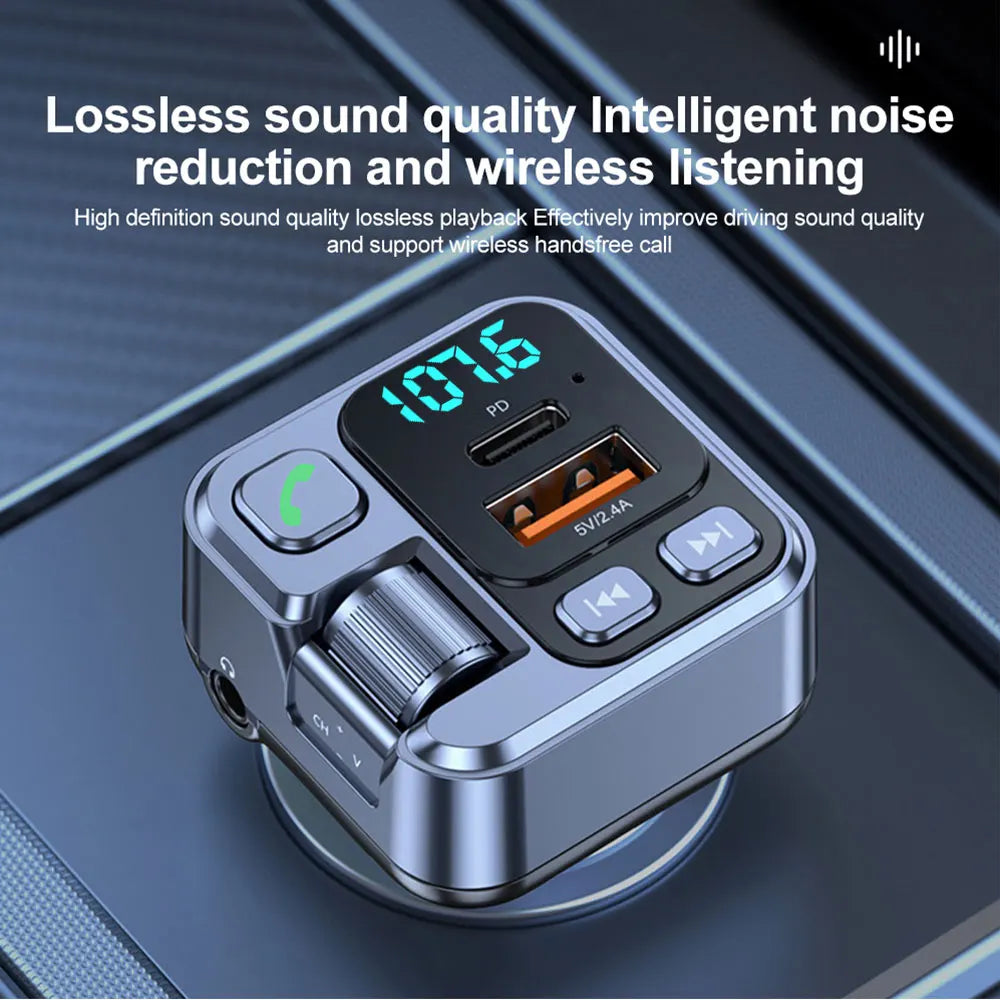 Bluetooth 5.1 Car FM Transmitter Car MP3 Stereo Music Player Handsfree 3.5mm Aux Wireless Car Kit 20W PD USB-C Fast Charger