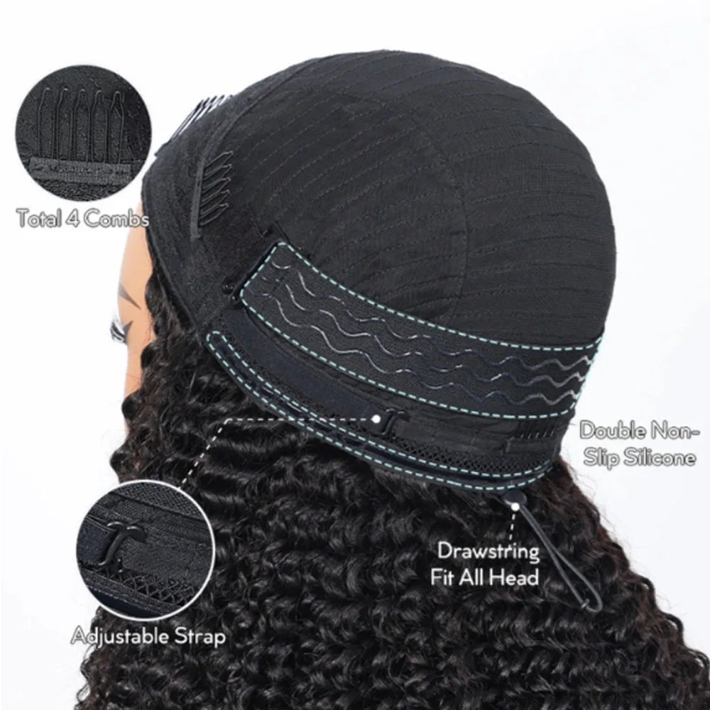 3 In 1 Half Wigs Human Hair Deep Wave Half Wig Human Hair Seamless Flip Over 250 Density Water Wave Human Hair Drawstring Half