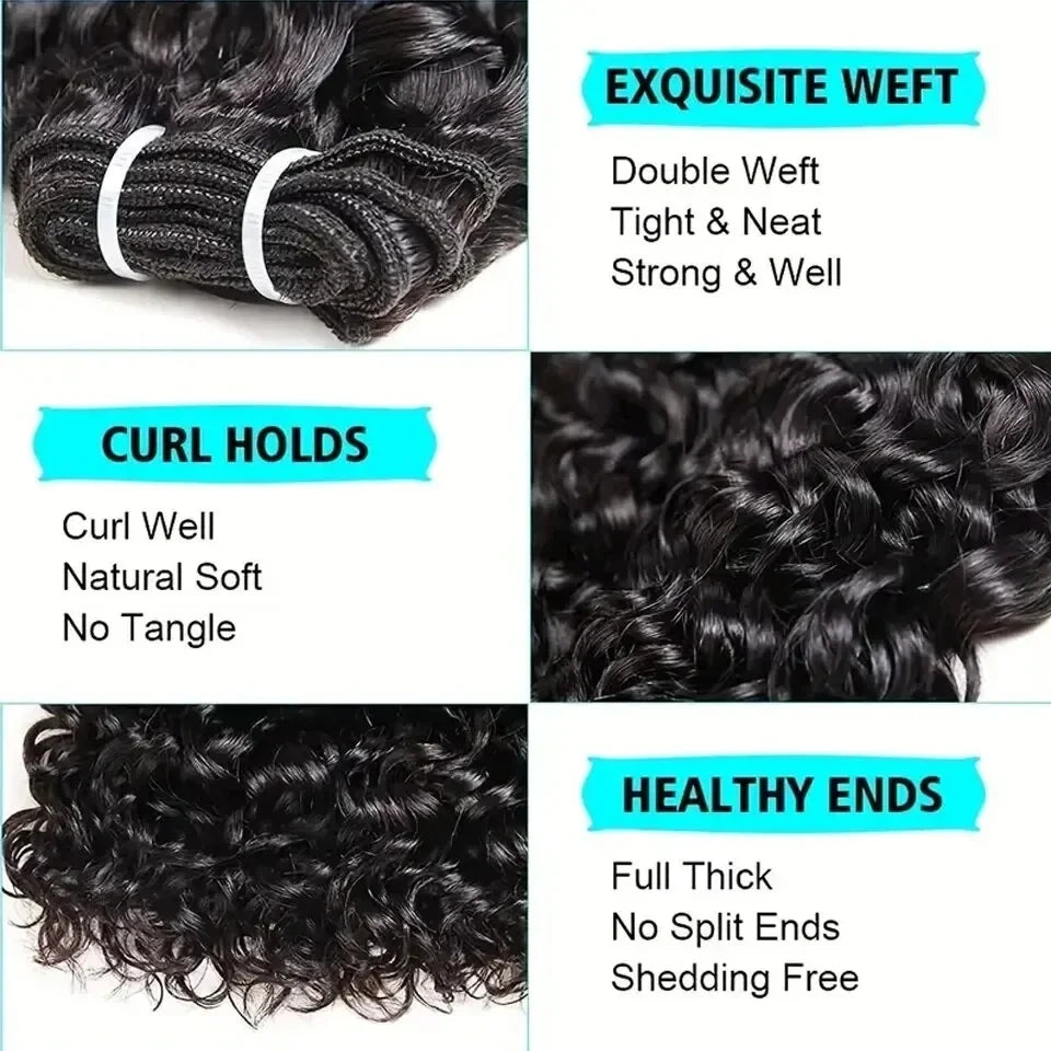 Peruvian Short Kinky Curly Virgin Hair Bundles With Closure 100% Unprocessed Hair Weft Extension Humain Hair Natural Black