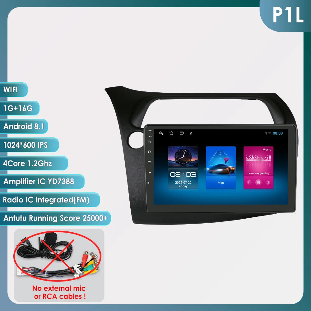 CarPlay Car Radio Multimedia Player for Honda Civic Hatchback 2005 2006 2007 2008 2009 2010 2011 Android Auto GPS 2din Autoradio