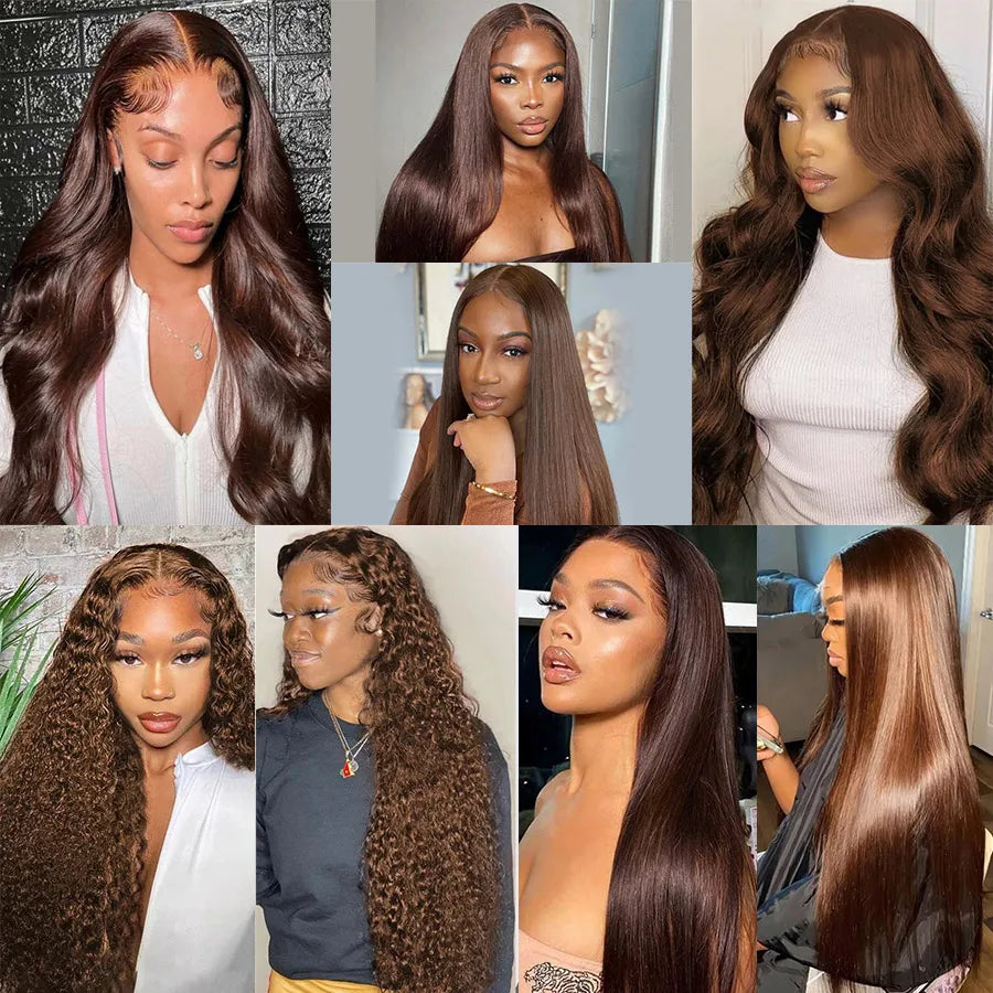 Brown Straight 13x4 Hd Lace Front Human Hair Wigs For Women 100% Brazilian Chocolate Brown 13x6 HD Lace Frontal Wigs Pre Plucked