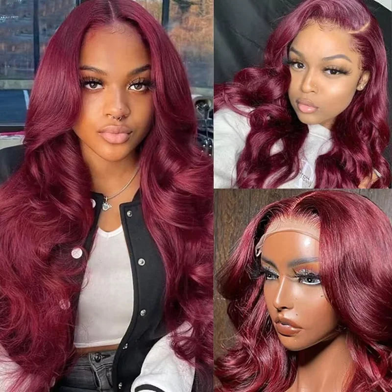 Burgundy 99j 13x4 Hd Lace Frontal Wig Body Wave 13x6 Lace Front Wig HD Transparent Brazilian Human Hair Preplucked 99j Red Color