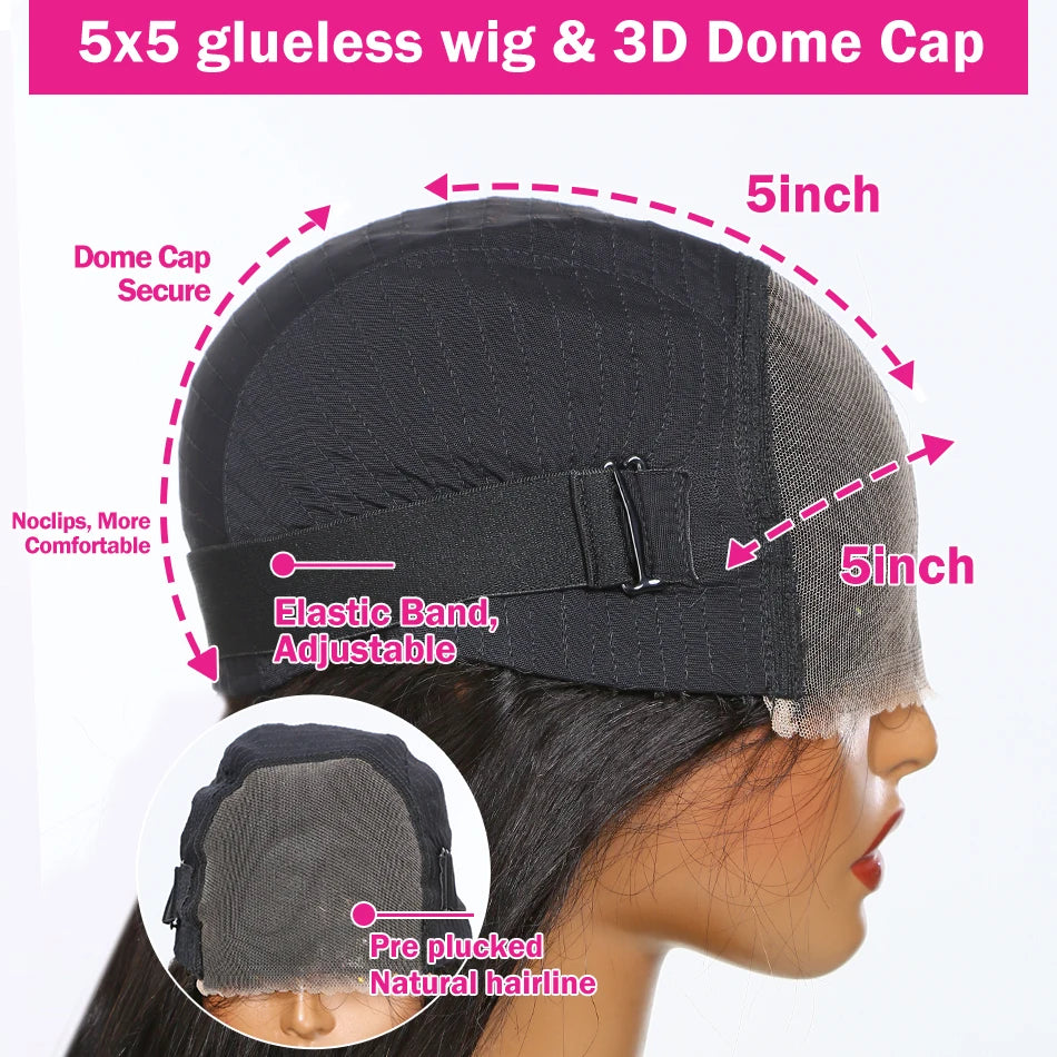 220% Pre Cut Wear and Go Glueless Wig Human Hair 5x5 Pre Cut Hd Lace Closure Wigs Bone Straight Pre Plucked Soft 100% Human Hair