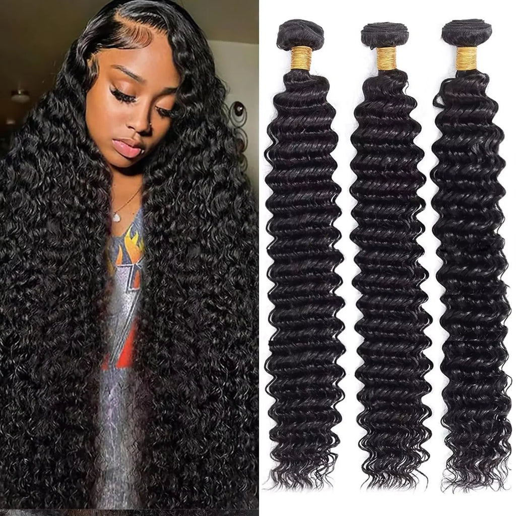 Deep Wave Human Hair Bundles Brazilian Hair Natural Color Deep Wave One Weave Bundles Unprocessed Human Hair 30 40 Inches