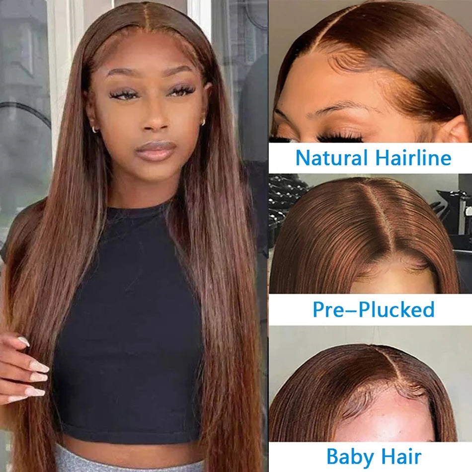 Brown Straight 13x4 Hd Lace Front Human Hair Wigs For Women 100% Brazilian Chocolate Brown 13x6 HD Lace Frontal Wigs Pre Plucked