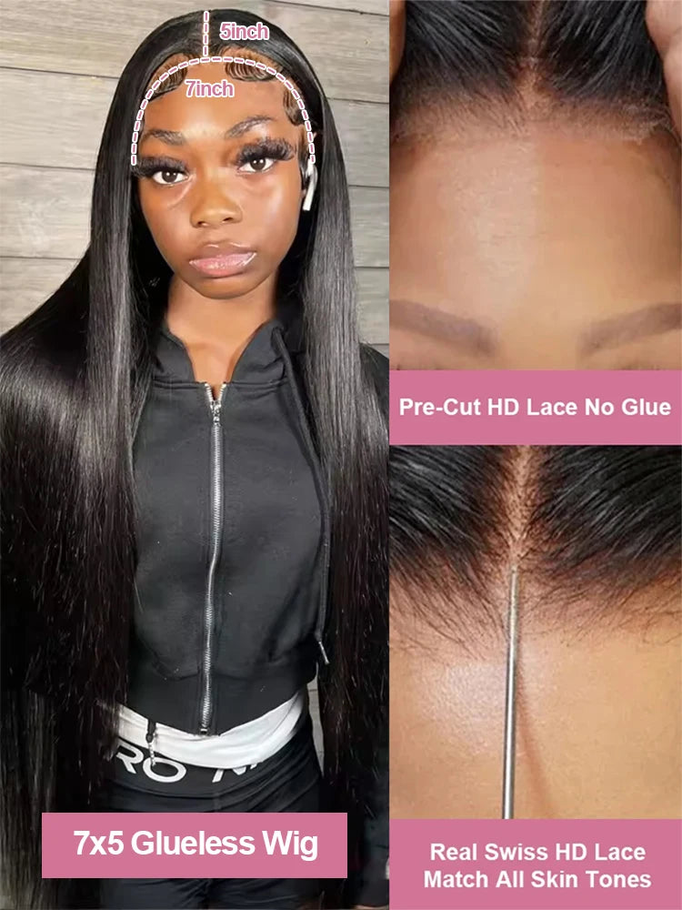 30 40 Inch Bone Straight 7x5 13x4 Glueless Wig Human Hair Ready To Wear 13x6 HD Lace Frontal Wig For Women Pre Cut No Glue 250%