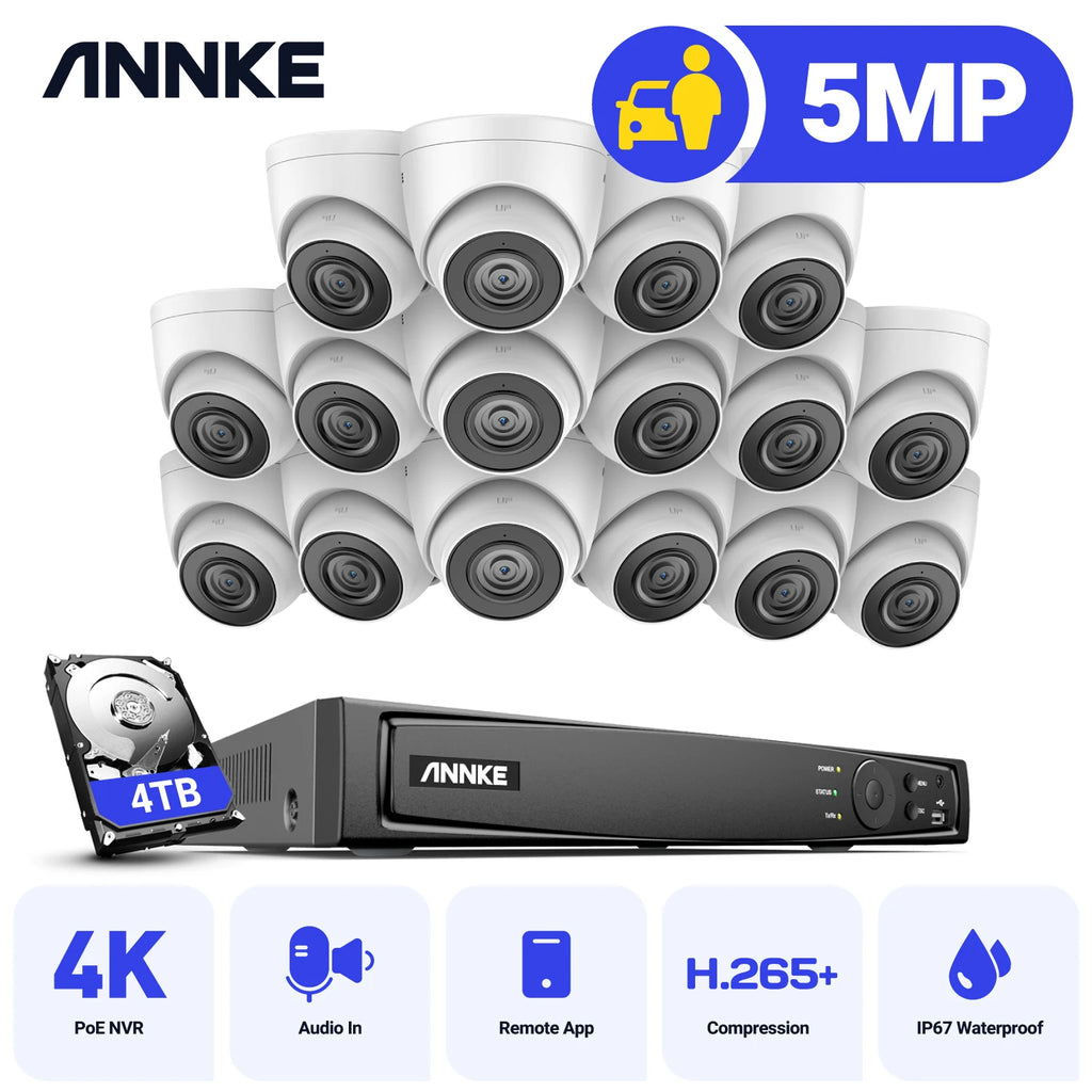 ANNKE 16CH 5MP POE NVR Kit Security Camera System Two Way Audio H.265+ 5MP IP Camera 4K NVR Outdoor CCTV Video Surveillance Set